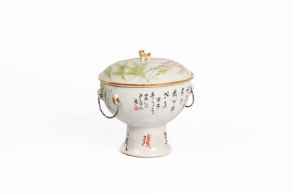 Famille rose porcelain and enamel fondue...