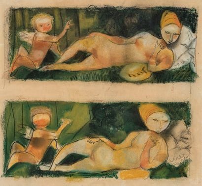 Roger BISSIÈRE (1886-1964)
Deux nus à l'angelot,...