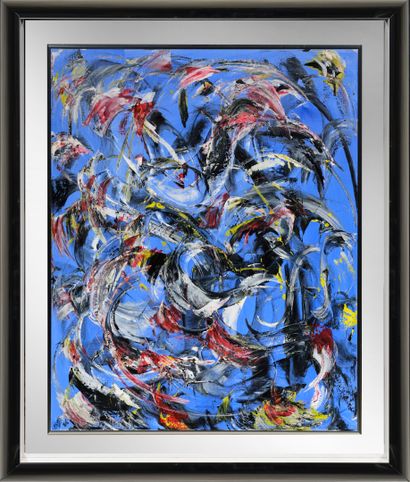 VERAN (XXe-XXIe)
Composition en bleu
Huile...