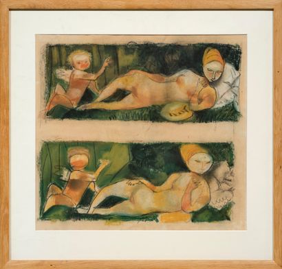 Roger BISSIÈRE (1886-1964)
Deux nus à l'angelot,...