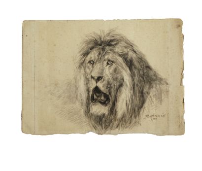 René HÉRISSON (1857-1940)
Le lion, 1933
Fusain.

Expert...