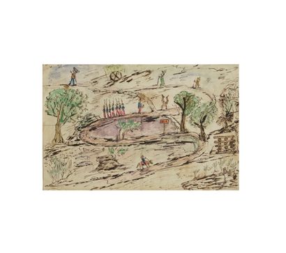 Ensemble de 6 dessins et 1 huile dont :

-...