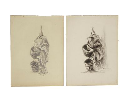 Ensemble de 6 dessins et 1 huile dont :

-...