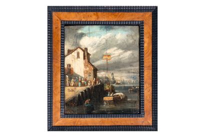 ECOLE FRANÇAISE VERS 1800
Scène de port animée,...