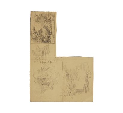 Ensemble de 6 dessins et 1 huile dont :

-...