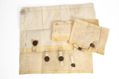[CHIMAY]. 4 parchment documents with coat-of-arms...