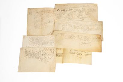 CHARTES - 9 parchments - 16th century. 
Lease...