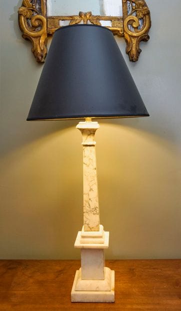 Carved white marble lamp base with square...