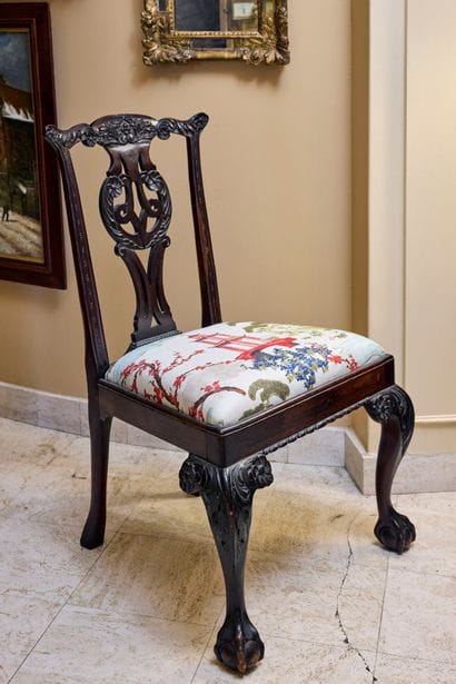 Carved and painted wood Chippendale chair...
