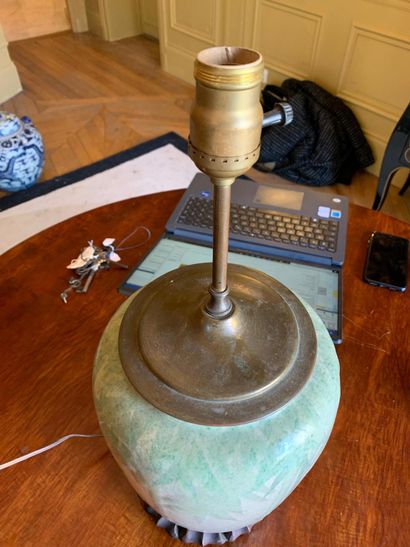 Celadon stoneware lamp decorated with bamboo...