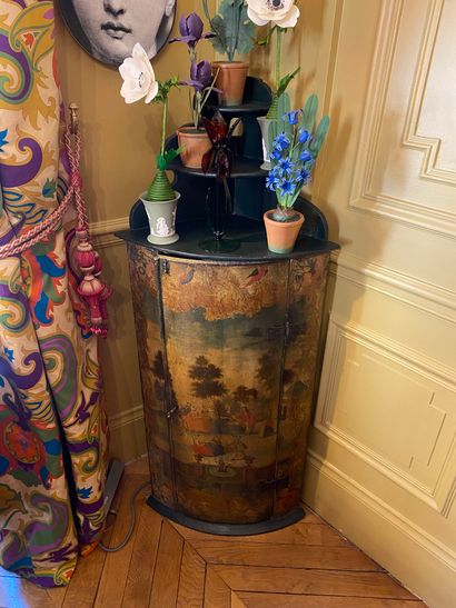 Painted wood inset opening with a painted...
