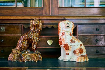 Pair of king-charles in polychrome enameled...