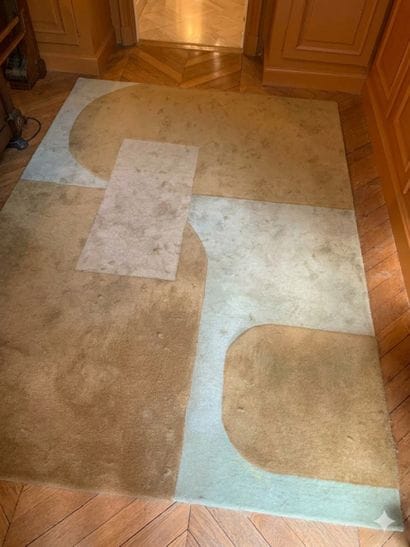 Two-tone beige wool carpet with raised tiles.
20th...