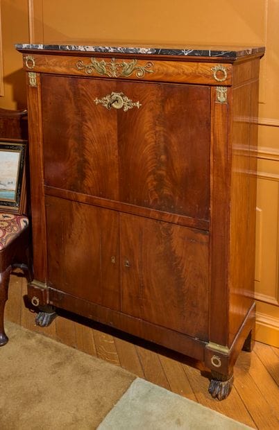 Mahogany desk opening on the lower part with...