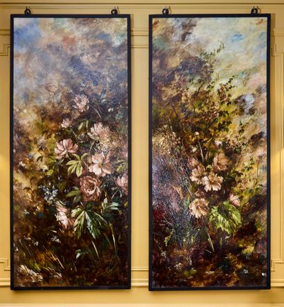 Suite of four large ornamental panels in...