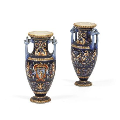 GIEN
Pair of vases on pedestals with openwork...