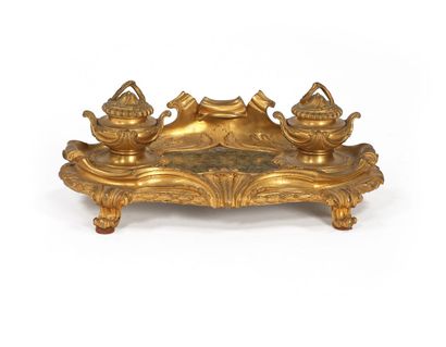 Inkwell with two compartments, covered with...