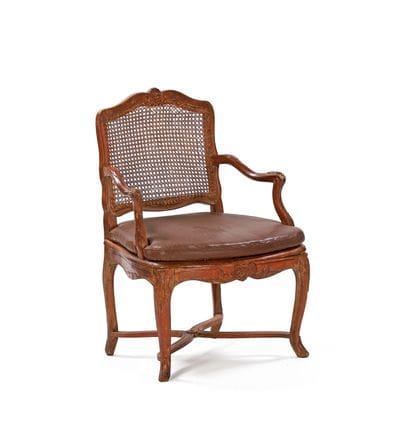 Cane armchair with molded and carved wood,...