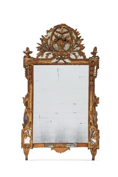 Mirror with a natural wood pediment, molded,...