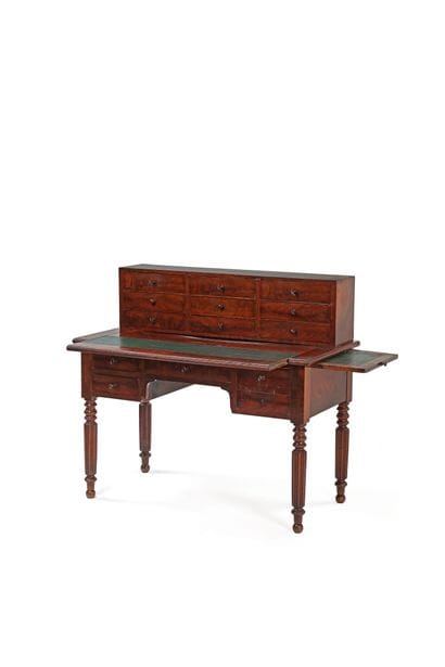 Stepped desk in mahogany veneer with four...
