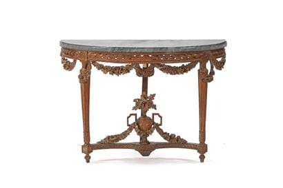 Half-moon console table in natural wood,...