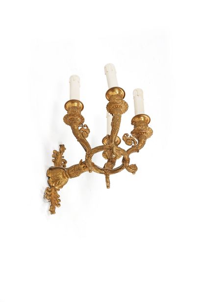 Pair of chiseled and gilded bronze wall sconces...