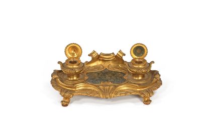 Inkwell with two compartments, covered with...