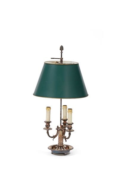 Silver-plated bronze lamp, fluted stem with...