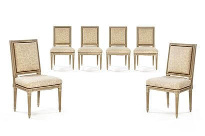 Set of six straight-backed chairs in lacquered...