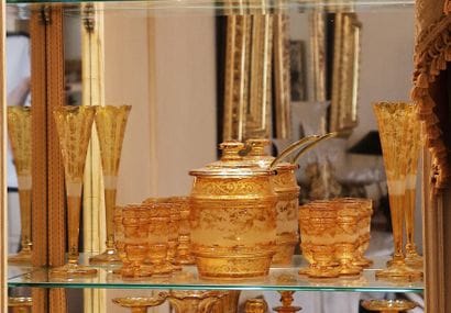 Pair of vases with flared, multi-lobed necks,...