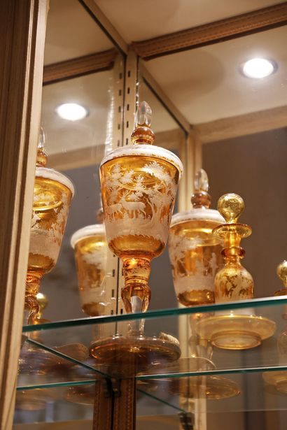 Pair of lidded vases on pedestals, made of...