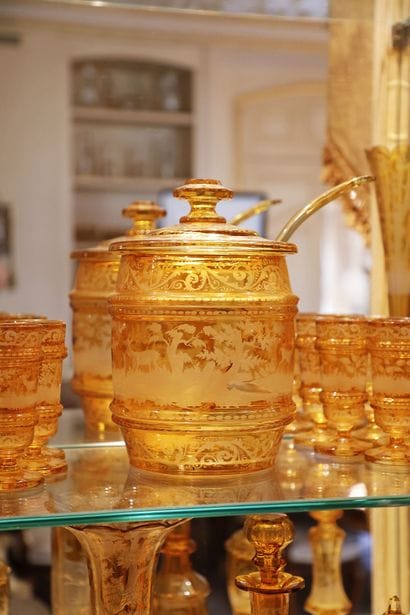 A Bohemian crystal punch set, tinted and...