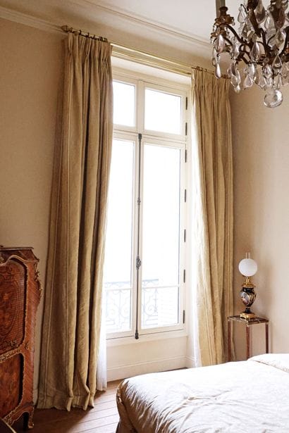 Pair of green silk curtains with white stripes.
20th...