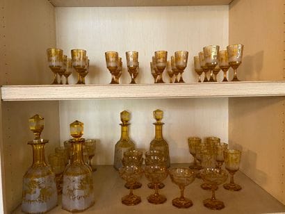 A set of tinted and cut Bohemian crystal...