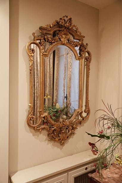 Large beveled mirror with glazing beads,...