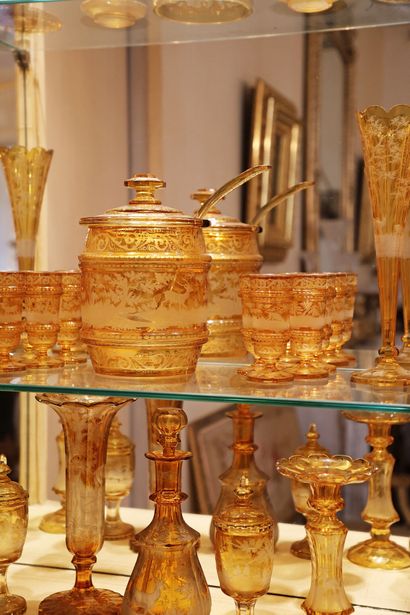 A Bohemian crystal punch set, tinted and...