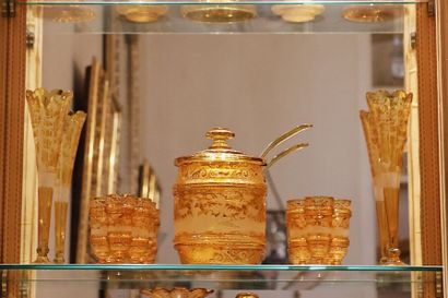 Pair of vases with flared, multi-lobed necks,...