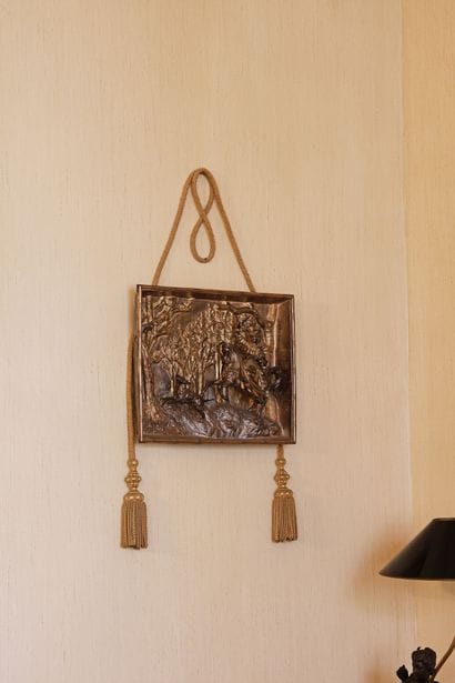 Gilded bronze bas-relief depicting falconry...