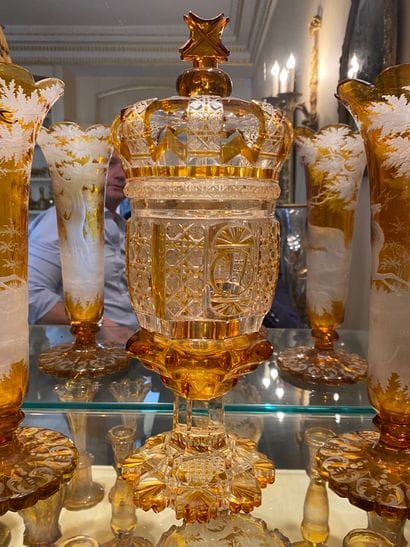 A Bohemian crystal candy dish, tinted and...