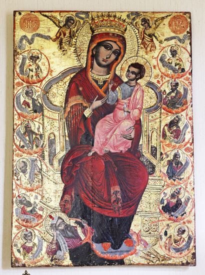 Icône figurant la Vierge en Sedes Sapientiae,...