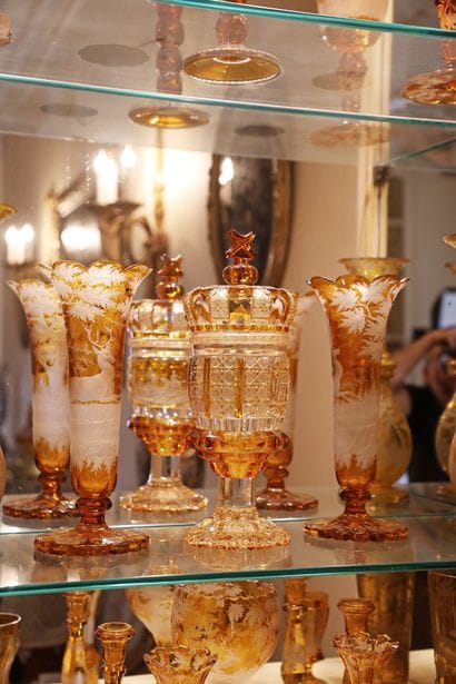 A Bohemian crystal candy dish, tinted and...