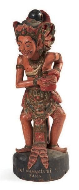 SCULPTURE en bois polychrome «porteur de...
