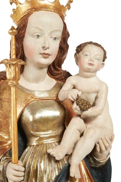 VIERGE À L'ENFANT en bois polychromé, doré...