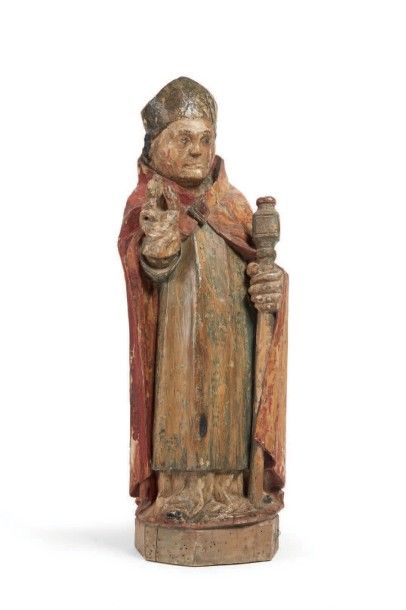 SAINT EVÊQUE en bois sculpté et polychromé....