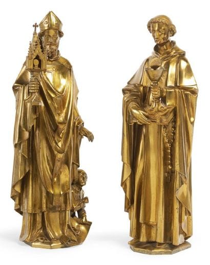 EVÊQUE ET MOINE en bronze d'une même suite,...