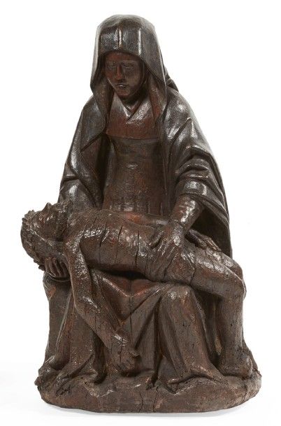VIERGE DE PITIÉ en chêne sculpté, dos ébauché....