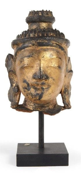 TÊTE DE BOUDDHA en laque sèche laqué or,...