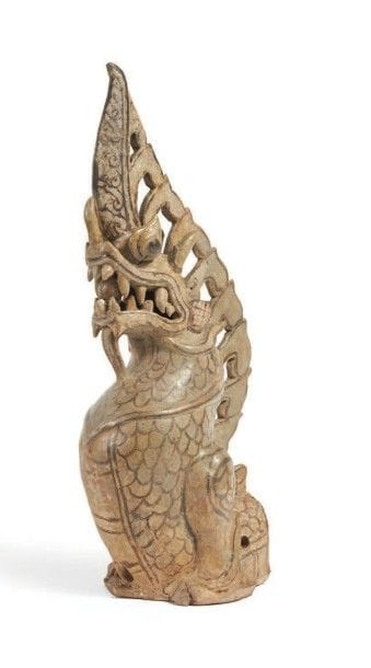CHOFA en grès émaillé beige en forme de dragon...