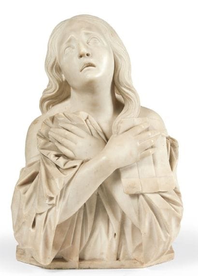 SCULPTURE en haut relief en marbre blanc,...
