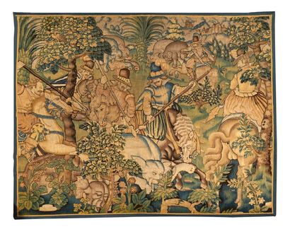 LA CHASSE À L'ELÉPHANT Tapisserie française,...